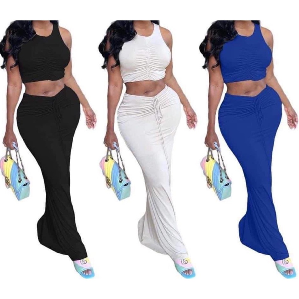 Mermaid Bottom Maxi 2Piece Set; Fitted
Small med Large 
Blue Black White